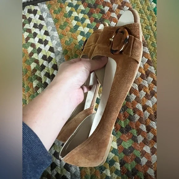 Avellini Brown Suede Peep Toe Flats with Buckle Made in Italy - Picture 8 of 12